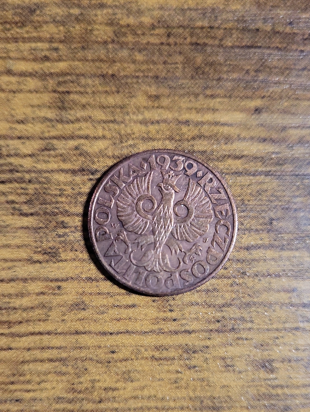 Vintage 1939 Polish 5 Groszy Coin - Copper Brown